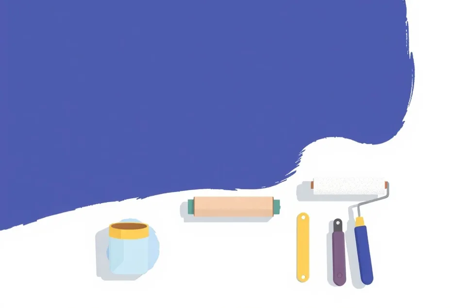 Outils de peinture disposés dans l'ordre des étapes du chantier